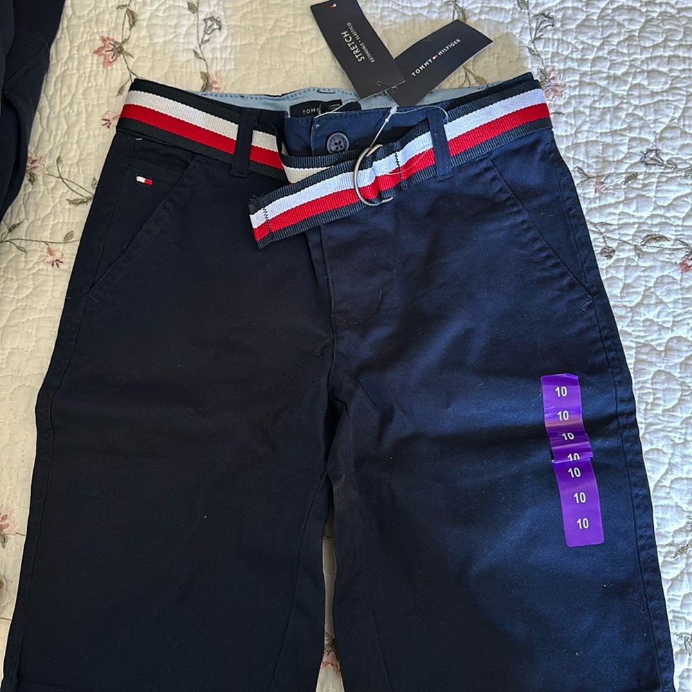 Brand new Tommy Hilfiger boys shorts, navy blue with tags and cloth belt.